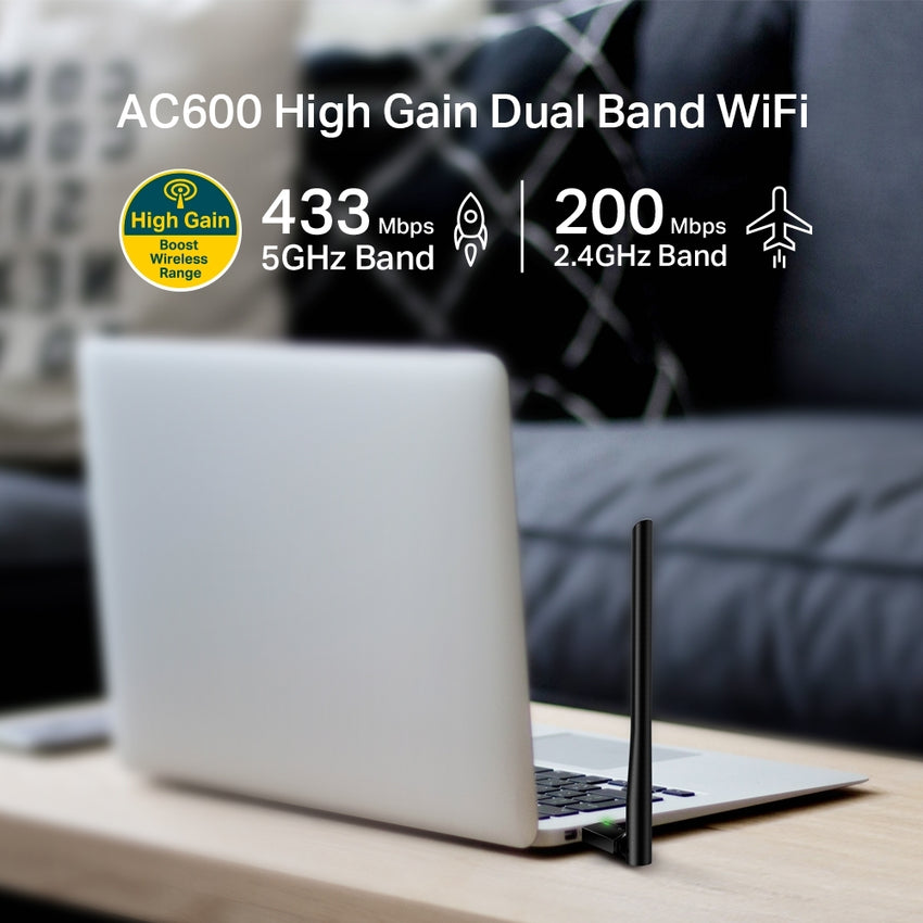 Tp-Link AC600 High Gain Wireless Dual Band USB Adapter Archer T2U Plus