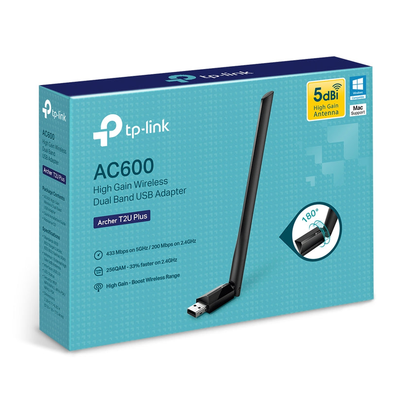 Tp-Link AC600 High Gain Wireless Dual Band USB Adapter Archer T2U Plus